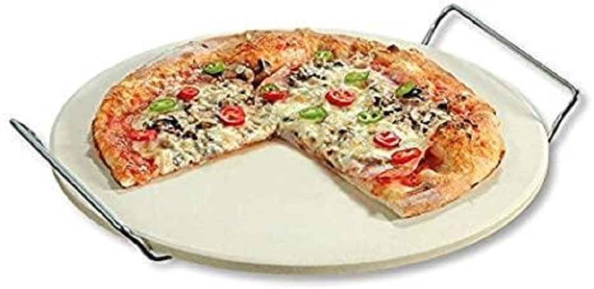 KESPER | Pizza Stone, Material: Cordierite Ceramic, Metal, Dimensions: Diameter 33 cm, Height 1 cm, Colour: Beige | 71550