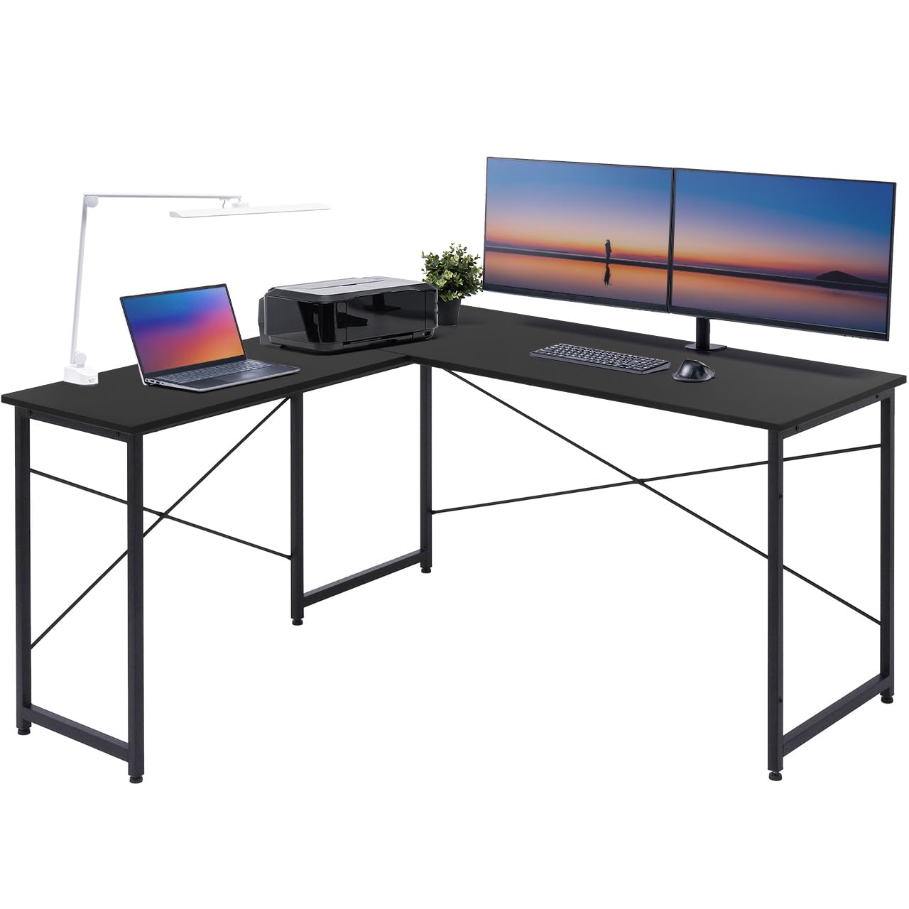 サンワダイレクト L字デスク パソコンデスク L字 モニターアーム対応 幅150cm+90cm 机 PCデスク 木製 ブラック 100-DESKH011BK商品画像