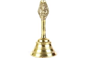 ASHIRWAD Brass Handbell for Puja, Tea Bell Service Bell, School Church Temple Jingles Meditation Dinner (4 inch)