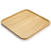 Bamboo Plates, Square Wood Serving Platter, Wooden Serving Tray, Charcuterie Serving Board, Cheese Board (11.8 inch)