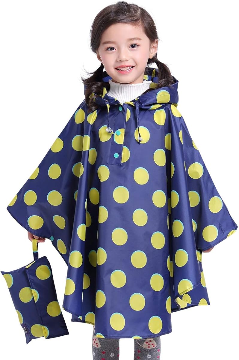 Spmor Kids Lightweight Rain Poncho Hooded Packable Jacket Outdoor Rain