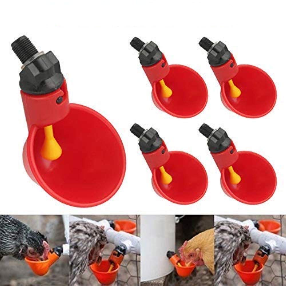 Wakects 10 PCS Poultry Watering Drinker Cups, Red Plastic Automatic Poultry Float Style Drinker Feeder for Livestock Chicken Hen Duck Quail