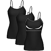 ATTRACO Women 3 Pack Cotton Camisoles wtih Shelf Bra Adjustable Spaghetti Strap Tank Tops