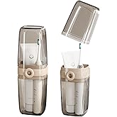 Topavatop Toothbrush Travel Case, 2 in 1 Toothbrush Holder and Rinse Cup, Large Capacity Toothbrush Cup with Cover, Portable Travel Toothbrush Holder for Traveling, Camping, Trip - 1Pcs - Beige&amp;Clear