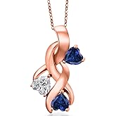 Gem Stone King 18K Rose Gold Plated Silver Lab Grown Diamond and Blue Created Sapphire Pendant Necklace for Women | 1.44 Cttw | Gemstone April Birthstone | Heart Shape 5MM | With 18 Inch Chain