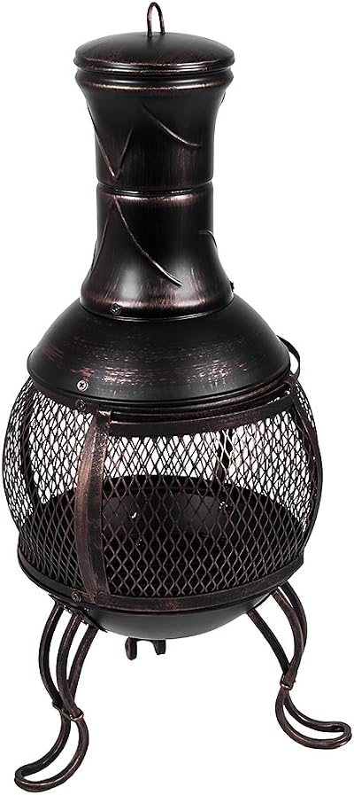 Fire Vida Steel Chiminea Outdoor Heater BBQ Grill Black Antique Gold