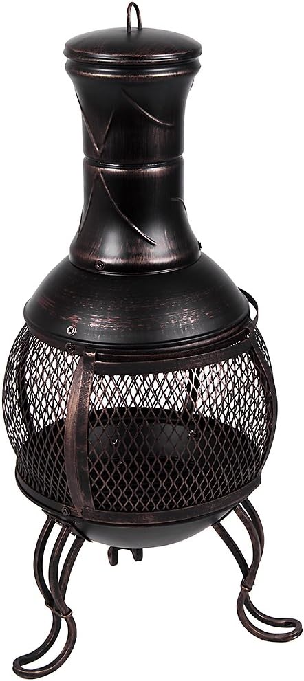 Fire Vida Steel Chiminea Outdoor Heater BBQ Grill Black Antique Gold
