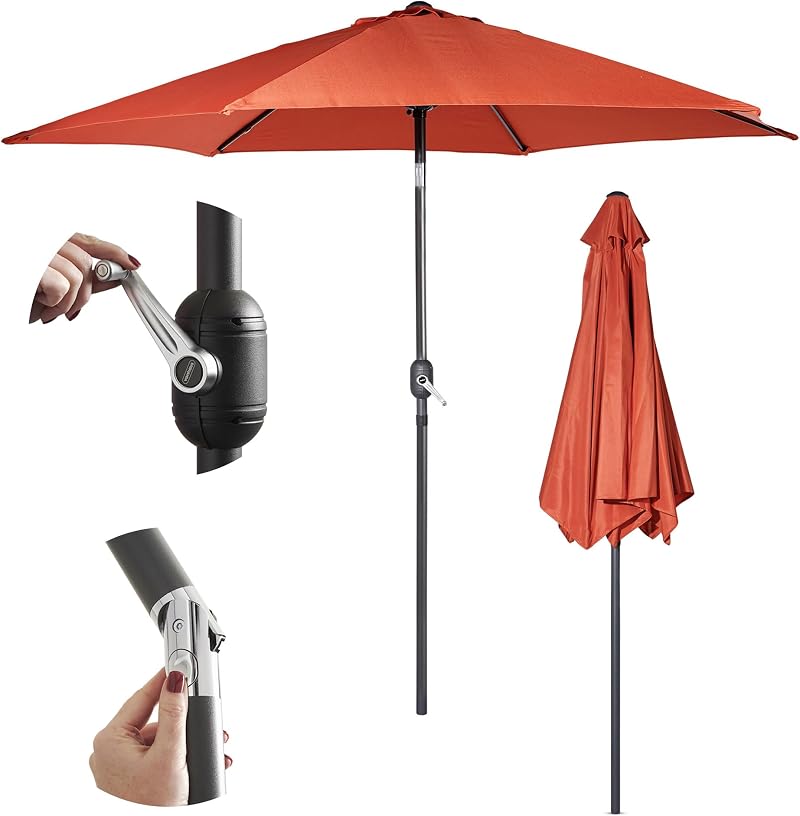 VonHaus Parasol 2.7M Garden Umbrella – Sun Shade Canopy with Tilt, Crank
