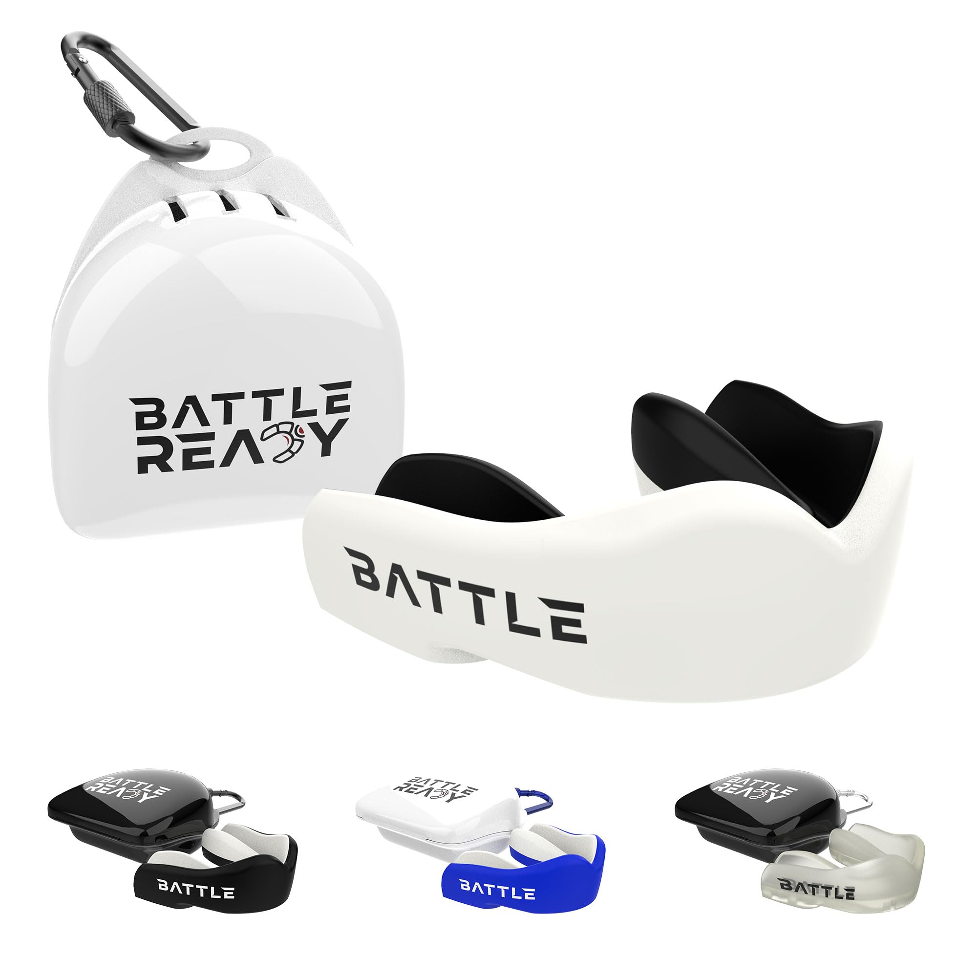 Battle Ready Mouthguard with Case, Adult and Kids, Gum Shield for Rugby, Hockey, MMA, Boxing, Lacrosse, Martial Arts, Football, White, Adult Mouth Guard
