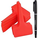 Ishua 100pcs 2.36"x3.94" inch（6 x10 cm Plastic Plant T-Type Tags Markers Nursery Garden Labels(Red)