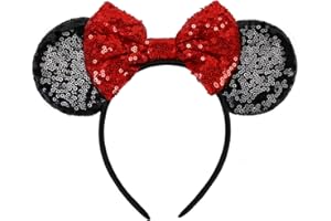 WOVOWOVO Mouse Ears Headbands for Women Girls Sparkle Bow Hairbands Halloween Christmas for Cosplay Costume Princess Party Decorations (Red Bow)