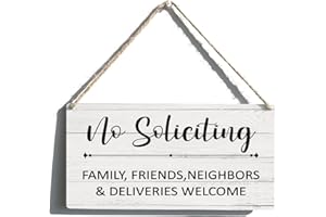 QIOUS No Soliciting Family Friends Neighbors & Deliveries Welcome Sign Gift Farmhouse Wooden Hanging Sign Plaque Rustic Wall Art Decor for Home Decoration 12 x 6 Inches
