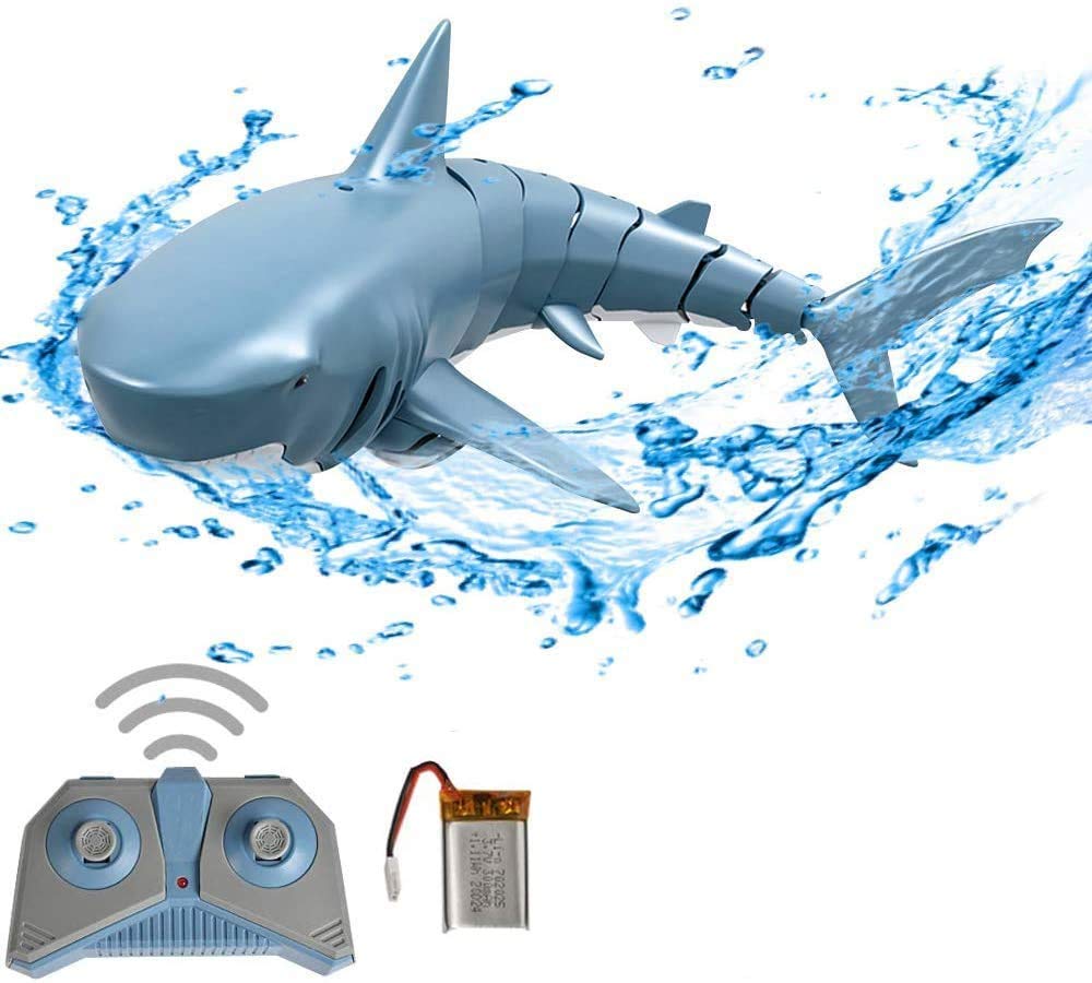 OBEST Remote Control Shark Boat Toy, 2.4GHz Electric High Simulation RC Flexible Shark Toy, Children's Pool Gift for Swimming Pool (light blue)