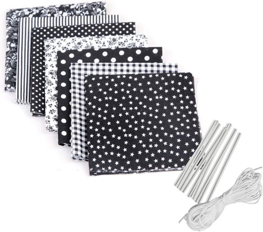 Tuuu DIY Face Cover Craft Fabric, Self Made Face Protector Fabric Material Bundle Patchwork Fabric Quilting Sewing Fabric, 7 pcs Craft Fabric+ 6M Elastic Band Rope +10 x Metal Wire Nose Bridge Strip
