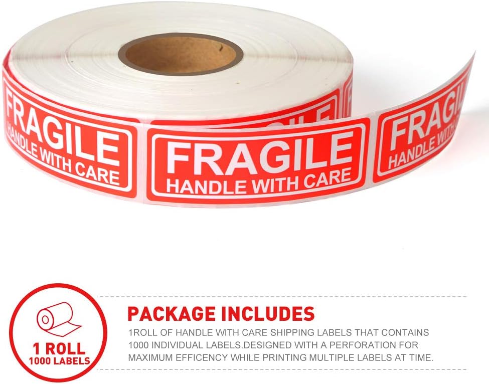 Fragile 1"x3" Handle with Care Shipping Stickers, 1000 Labels Per Roll : Office Products