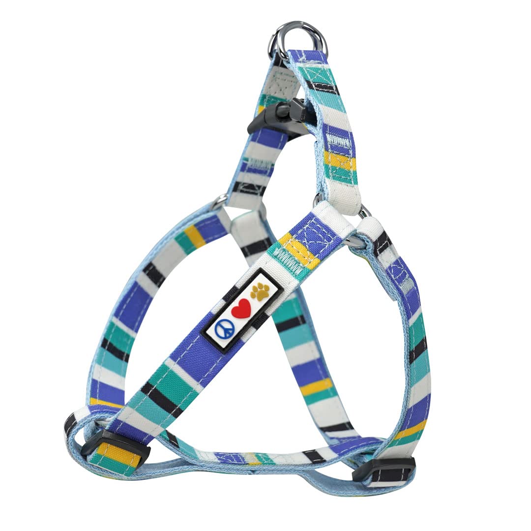 Pawtitas Small Dog Harness - Adjustable No Pull Multicolor S Harness Blue/Teal/Yellow