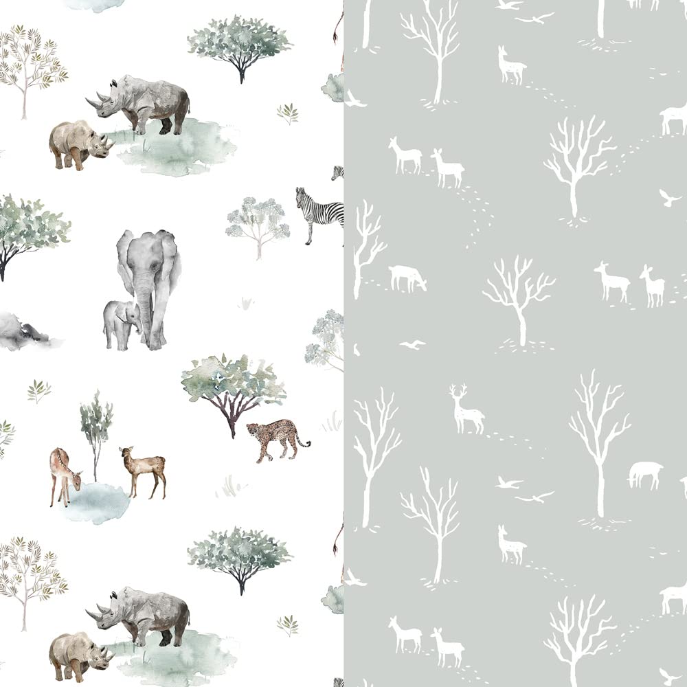 Stretch Ultra Soft Fitted Bassinet Sheet Set 2 Pack, Universal Fit for Bassinets Baby Cradle Moses Basket Oval Rectangle Mattress Safe and Snug, Pretty African Savannah Animals Pattern