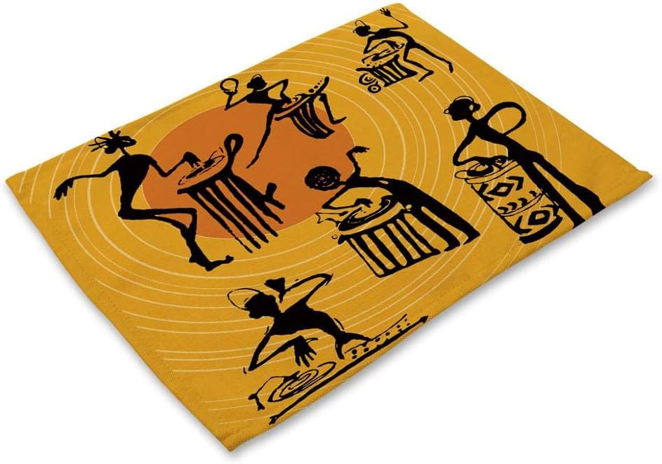 UINGSH Cotton Linen Dining Table Placemats Coaster Kitchen Accessories African Dancing Women Print Home Decorative