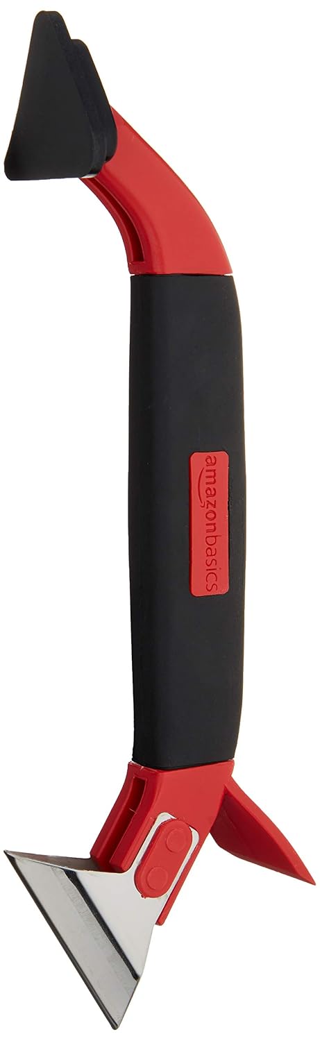 Amazon Basics 3-IN-1 Caulk Tool for Removal and Application, Black, red, Pack of 1