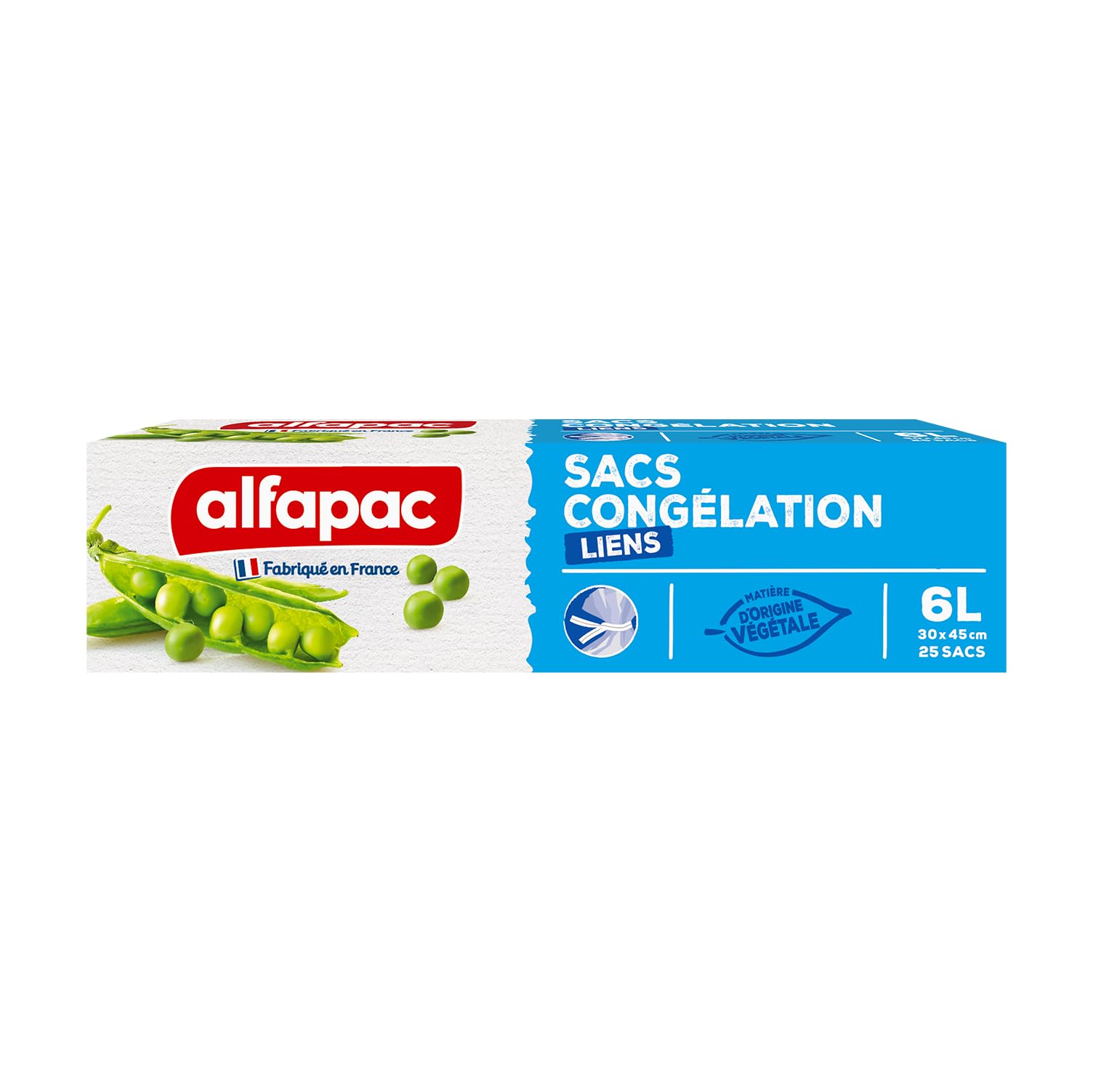 Alfapac Vegetal Origin, 25 Freezer Bags with Ties, 30 x 45 cm, Large, Made in France