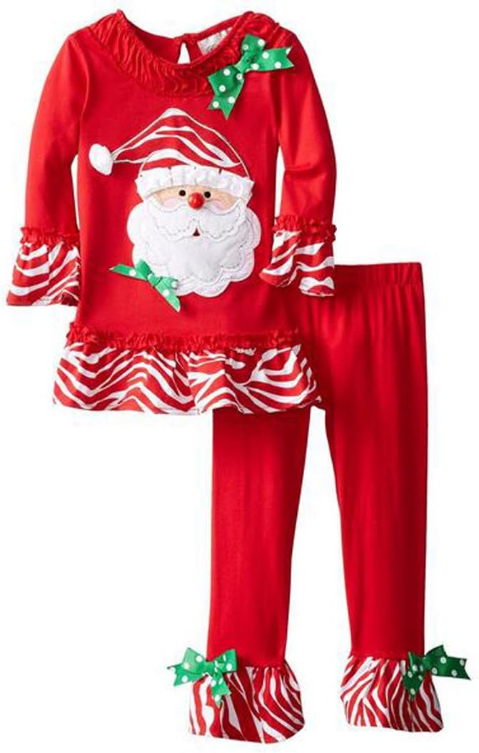 Qisen Little Girls Christmas Clothes Santa Claus Christmas Costumes 2 Piece Set