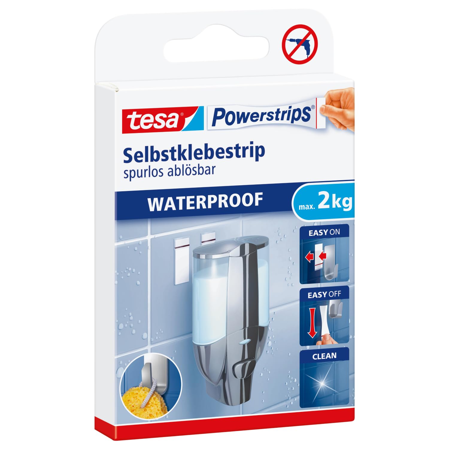 tesa Powerstrips Waterproof Removable Adhesive Strips for Bathrooms or Humid Areas -White- 6 Strips