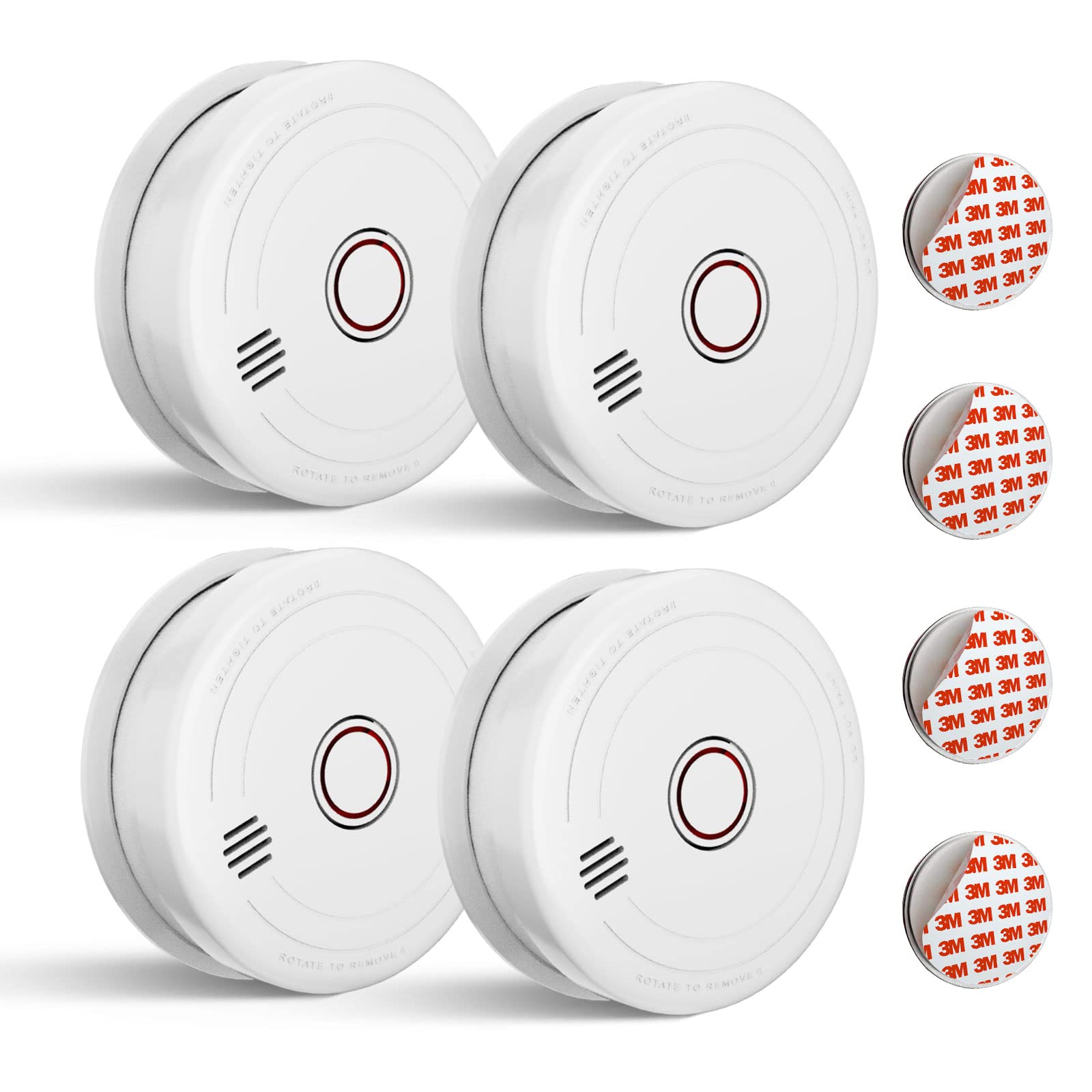 Ruan Photoelectric Smoke Alarm With 10 Years Life Passed the EN14064 Standard Magnetic Smoke Detector Mount Magnet Smoke Detector with Test Button 1 Year Battery 4 Pack