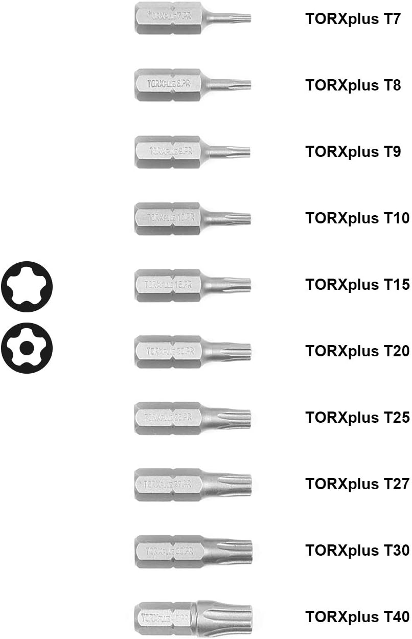 Protorq TORX PLUS IPR, Torx Plus 5-Point Tamper-Proof Security Bits (IPR 7-IPR 40), 25mm, 10 -Pieces, High Grade S2 Steel - - 