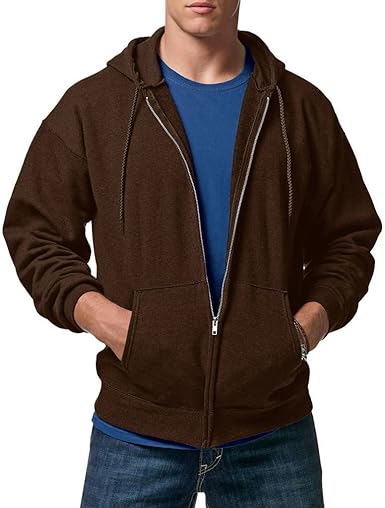 brown jacket with grey hoodie