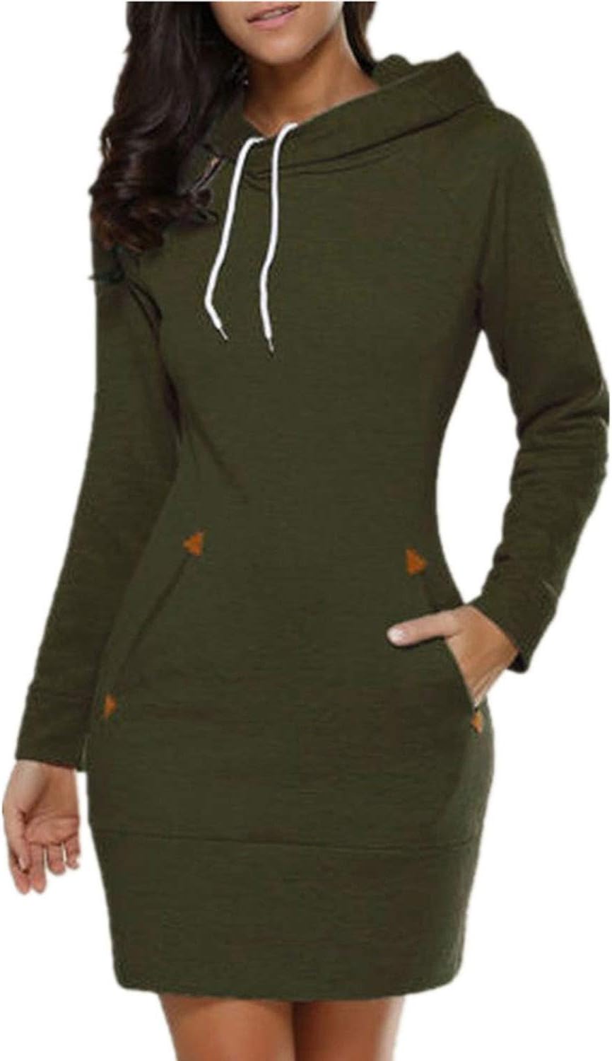 Celmia Women Sweater Dresses Slim Long Hoodie Tunic Sweatshirt Dress Zipper Pullover with Pockets