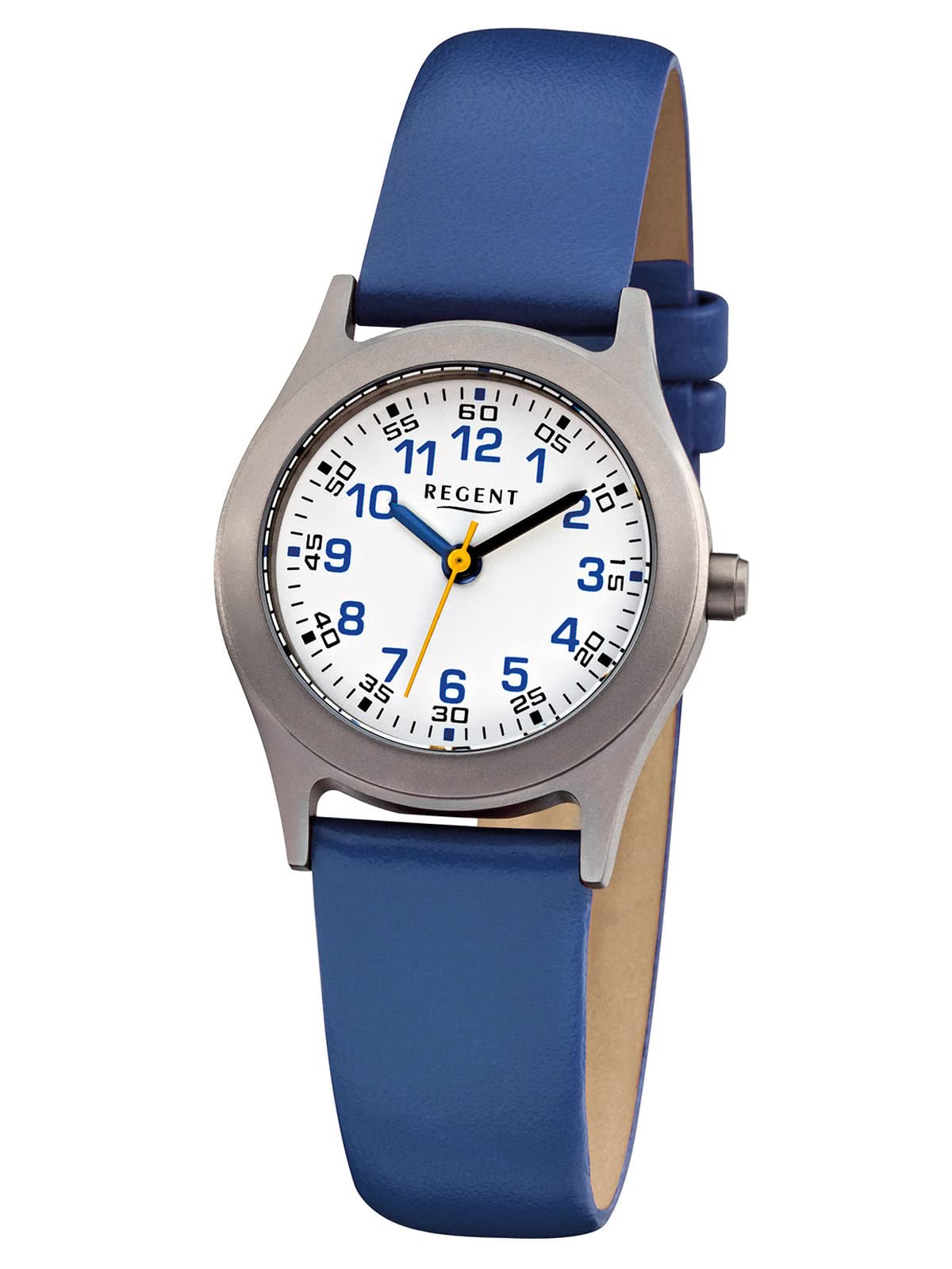 Regent URF947 Children's Watch, Elegant Quartz Analogue Watch with Blue Leather Strap and White Dial