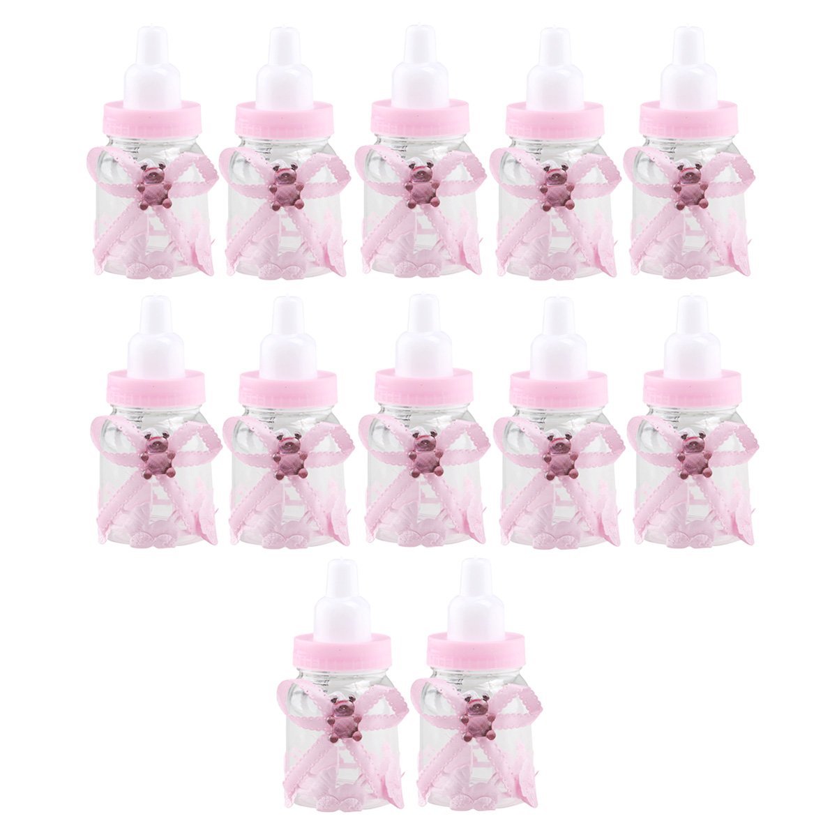 12pcs Feeder Style Candy Bottle Present Box Baby Shower Favors (Pink)