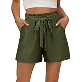 KISSMODA Womens Summer Shorts with Pockets Lightweight High Waisted Adjustable Tie Knot Loose Casual Short