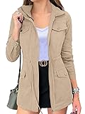MEROKEETY Womens Long Sleeve Zip Up Jacket Military
