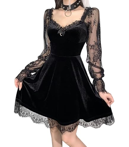 goth lace dress Gothic ghost cocktail with button row DW053WH XL / White Gothic Lace Overdress Lace made of 90% nylon 10% spandex High low overdress Looks great on its own or over a dress Buttons in the front Dark In Love Gothic Black