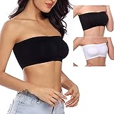 Feluog 2 Pieces Women Strapless Bandeau Bra, Padded Bralette Seamless Bandeau Tube Top Bra, Black+White, M