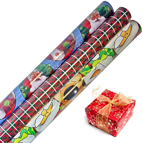 Winter Themed Gift Wrap in Assorted Bright Styles 24 in x 20 ft in Each Roll, 3 Rolls
