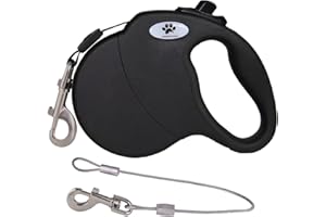 CROWN PAWS 13ft Retractable Dog Leash for Small Breed Dogs up to 22 lbs with a Detachable Chew Proof Extender Wire Ropes (Bla