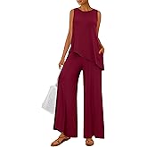 PRETTYGARDEN Women's 2026 Two Piece Matching Lounge Sets Asymmetrical Split Tank Tops Wide Leg Pants Summer Outfits Tracksuit