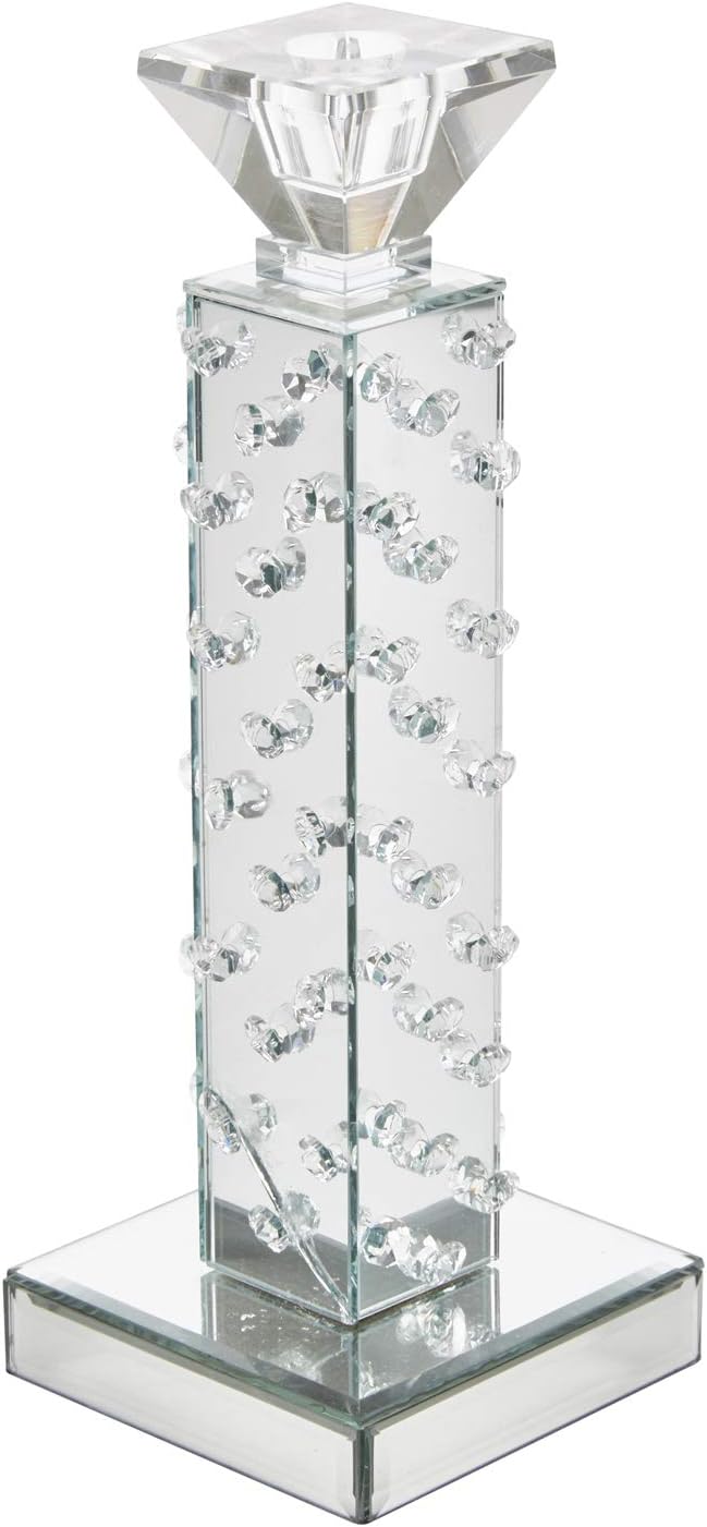 Sagebrook Home 13259-02 Glass/Mirror/MDF Candle Holder, 4 x 4 x 11.25 ES, Silver