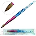 PANA USA Acrylic Nail Brush Pure Kolinsky Hair Acrylic White Swirl Blue Handle with Pink Ferrule Round Shaped - Size 10