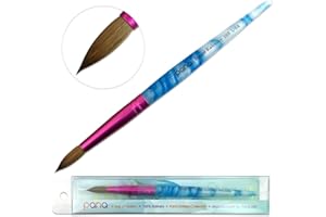 PANA USA Acrylic Nail Brush Pure Kolinsky Hair Acrylic White Swirl Blue Handle with Pink Ferrule Round Shaped - Size 10