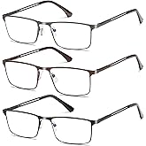 Blue Light Blocking Reading Glasses for Men With Spring Hinge Metal Full Frame Lightweight Readers Classic Trend