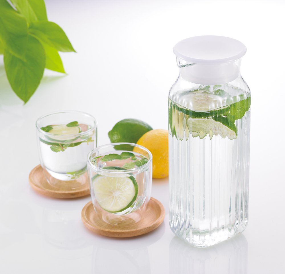 iwaki KT296K-W Heat Resistant Glass Pitcher, Cold Water Bottle, White, 3.8 fl oz (1 L), Square Server, Barley Tea, Tea Pot,
