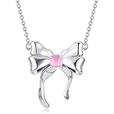 Reaii Natural Rose Quartz Bow Necklace for Women 925 Sterling Silver Genuine Rose Quartz Jewelry Gifts for Her