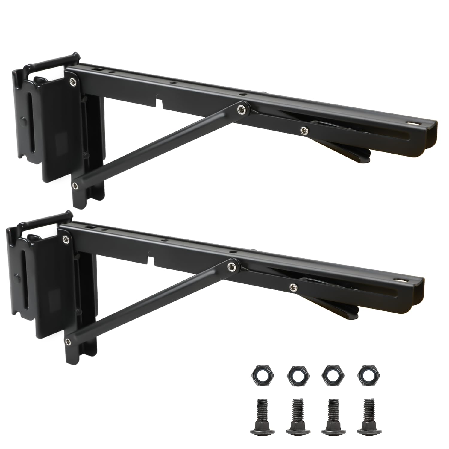Photo 1 of 12 Inch Double Fittings E Track Shelf Bracket - Durable Hinged Collapsible Table Brackets - 2 Pack Black Powder Coating E-Track Accessories for etrack Workbench Shelves