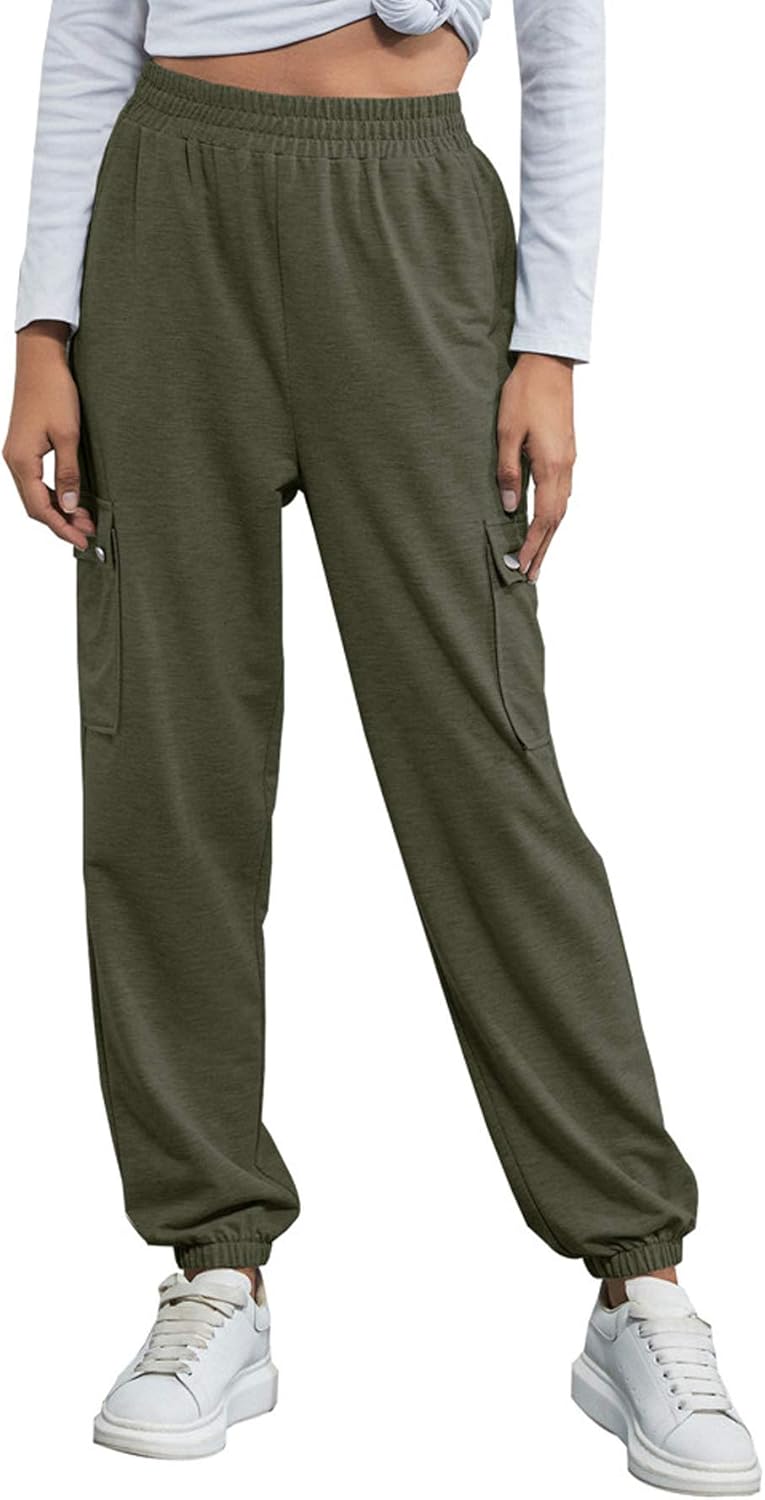 Women's Active Pocketed Baggy Cargo Sweatpants Cotton Lightweight High