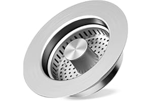 HJQHRU 3 in 1 Kitchen Sink Drain Strainer, 304 Stainless Steel Pop-Up Sink Drain Stopper with Strainer Basket, Fast Drain Deodorizing Anti-Clog for Standard 3-1/2 in Drain Bathroom Sink Stopper Silver