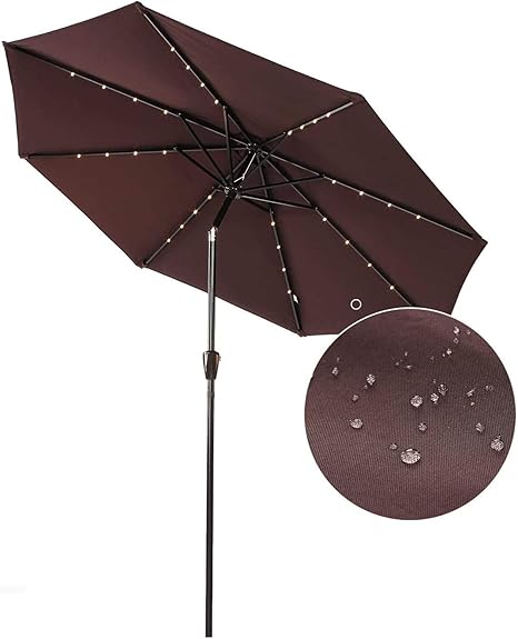 Amazon Com Cobana 9 Ft Patio Umbrella Solar Powered 32 Led Lighted Aluminum Tilting Outdoor Table Umbrella With Tilt And Crank Coffee Garden Outdoor