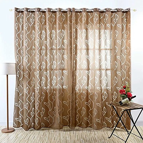 Yiwa Luxury Fashion Jacquard Leaf Semi-blackout Curtain Drape for Home Hotel Decoration Brown 100X200CM rod Pocket 1PC